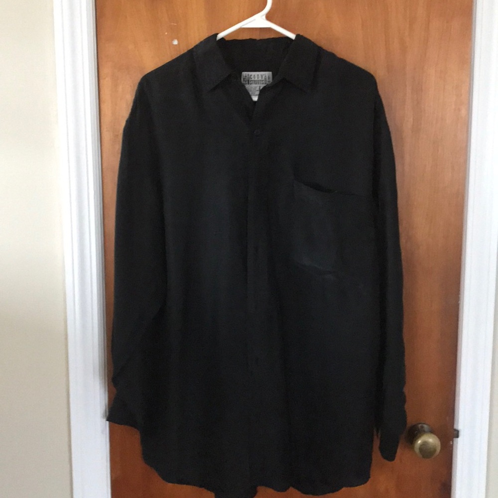 Men’s silk black button down.